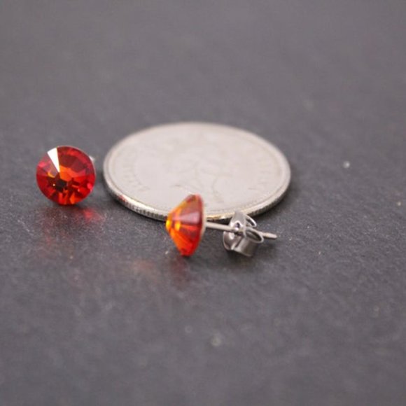 COPY - Fire Opal Orange Crystal Stud Earrings - Picture 3 of 4
